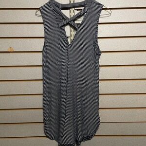 Soprano Navy White Stripe V Neck Criss Cross Back Sleeveless Tank Top Women's L